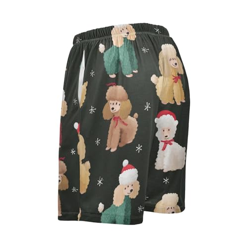 Poodle with Xmas Hat Pajama Bottom Shorts for Men Soft Casual Sleep Lounge Shorts with Pockets S-XXL3
