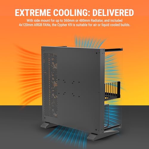 Image of Ant Esports Cypher K9 Full-Tower ATX Open-Frame Computer Case /Gaming Cabinet - Black | Support Micro-ATX, Mini-ITX | Pre-Installed 4 ARGB-PWM Remote Controlled Fans