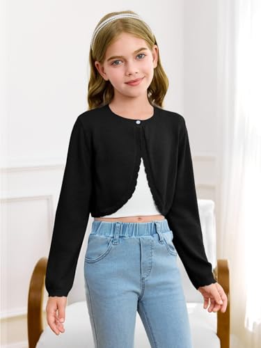 Girls Long Sleeve Bolero Cardigan Sweater Kids Cute Button Knit Shrug Cropped Sweaters Tops3