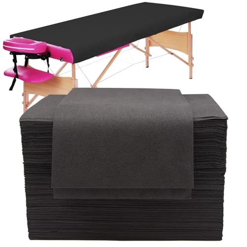 50PCS Large Disposable Massage Table Sheets 31 X 79 Black Breathable Disposable Bed Sheets for Massage Beauty Salon SPA Bed Sheets Lash Wax Tattoo Bed Covers Soft Non Woven Fabric
