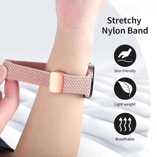 Image of 3 Pack Magnetic Braided Band for Samsung Galaxy Watch 9 8 40mm 44mm, Galaxy Watch8 Classic 46mm, One Click No Gap Elastic Stretchy Nylon Fabric Sport Strap for Women Men (Pink /Violet /Mint)