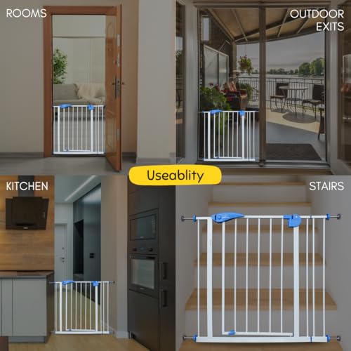 Image of Safe-O-Kid Adjustable 1- Year Warranty Baby Safety Gate (75-95 cm) Durable Metal Child Gate for Kids, Dog Gate, Baby Gate with 2-Way Auto-Close, Secret Lock, No Drill Required (Blue)
