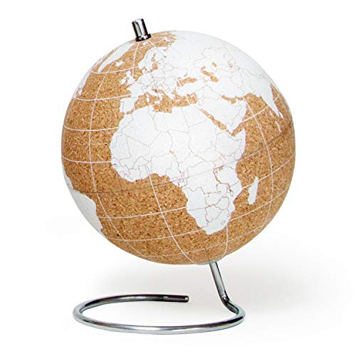SUCK UK Blanco Globo Terráqueo Pequeño | Bola del Mundo De Corcho Diseño Decoración del Hogar, Madera, Small