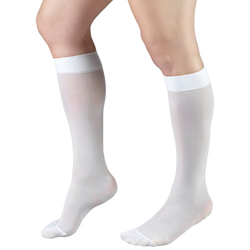 Image of Truform Sheer Compression Stockings, 15-20 mmHg, Women's Knee High Length, 20 Denier, White, X-Large