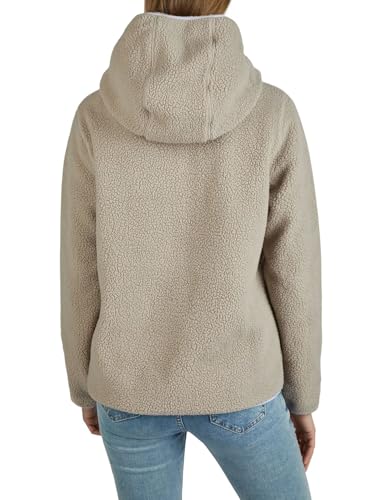 DENIMFY Fleecejacke Damen Regular Fit DFLea Teddyfleece Kapuzenjacke Winterjacke Übergangsjacke Stehkragen, Größe:L, Farben:Slate Grey-Greyish Lavender-Light Sand