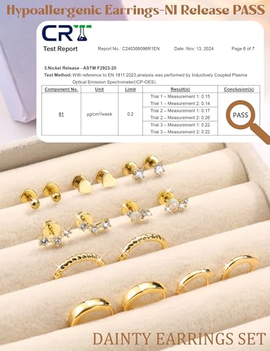 CASSIECA Small Gold Hoop Stud Earrings for Women - Hypoallergenic 14K Gold Cartilage Earring Stack Set Surgical Stud Earrings Dainty Hoop Earring Sets for Multiple Piercing 20G4