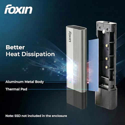 Image of Foxin N1 Express M2 /M.2 NVMe / SATA SSD Enclosure Case with USB 3.2, 10Gbps & PCIe NVMe Reader, Supports M /B&M Keys, 2230 /2242 /2260 /2280 SSDs, UASP Max 4TB Aluminium Case with Type-C & USB