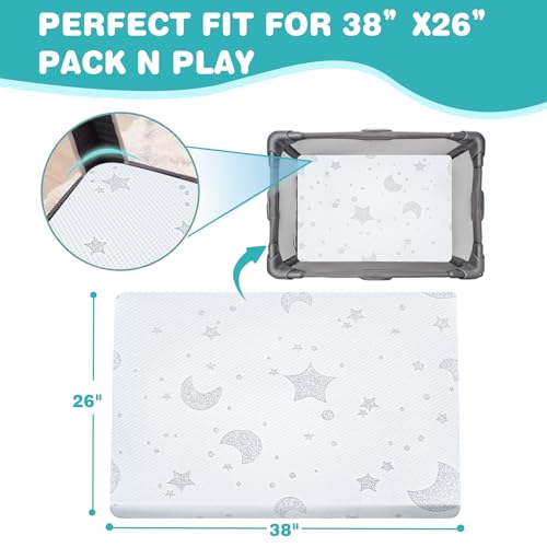 Image of Pack and Play Mattress, 38x26 Memory Foam Pack N Play Mattresses Pad with Breathable Removable Cover, High Resilience Dual-Sided Soft & Firm Support Mattress for Pack N Play