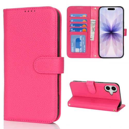 Étui cuir iPhone 17 housse portefeuille rouge rosé avec protection magnétique