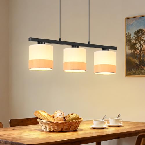 CBJKTX Pendelleuchte Esstisch Hängeleuchte 3 flammig - Vintage Hängelampe Weiß Stoffschirm Esstischlampe Höhenverstellbar Pendellampe E27 Retro Esszimmerlampe für Wohnzimmer Küche (ohne Leuchtmittel)
