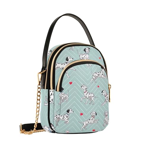 Single Shoulder Handbags Fun Phone Wallet Chain Strap Purse Quilted Zipper Satchel Crossbody Tote Cute Dalmatians Hearts Blue2