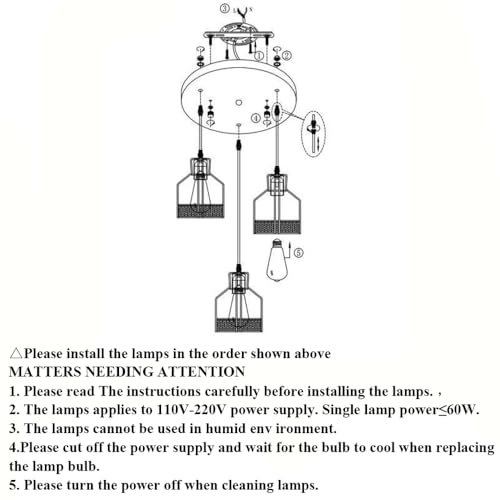 Lustre suspension plafonnier vintage 3 lampes métal noir salon salle à manger