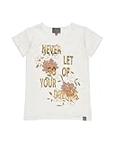 Schickes T - Shirt aus weichem Baumwolljersey in einem zarten Cremé Ton mit großem Frontprint in beige und gedeckt dunkelgrünen Blättern und Blüten, mit wertigen Straßsteinchen verziert und goldenen Buchstaben versehen von dem dänischem Kindermode Label CREAMIE - die romantisch zauberhafte Mädchenmode.  !! KJ Fashion Größentip: Bitte beachten - dänische Mode fällt etwas größer und recht reichlich aus !! 