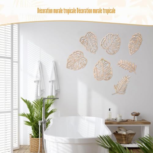 Haohai 7PCS Art Mural en Bois Feuille de Palmier, Décor Mural Tropical à Suspendre avec Crochet en Métal, Décoration Polyvalente de Style Jungle pour la Maison, les Bureaux et les Cafés, Décorations – vue 5