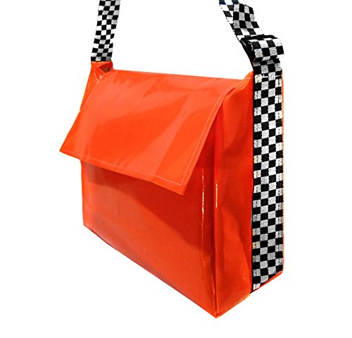 Large Fluo Orange Newspaper and Leaflet Delivery Bag with Chequered Strap