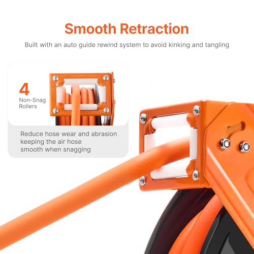 VEVOR Retractable Air Hose Reel, 1/2 IN x 50 FT Hybrid Air Hose Max 300PSI, Air Compressor Hose Reel Auto-Rewind with 5FT Lead in, Ceiling/Wall Mount Heavy Duty Single Arm Steel Reel, 1/2" NPT Fitting by VEVOR - Image 4