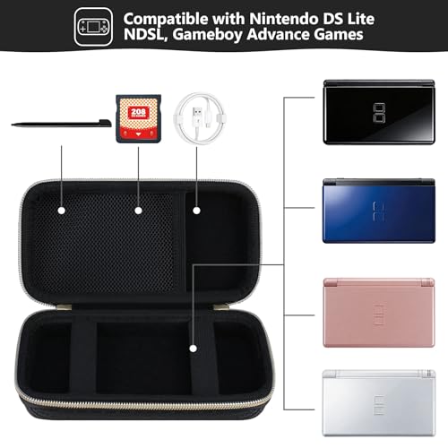 Image of Supmay Hard Carrying Case Compatible with Nintendo DS Lite NDSL, Gameboy Advance Games Storage Holder Travel Bag with Mesh Pocket for USB Charging Cable, Stylus, Earphones, Game Cartridge, Black