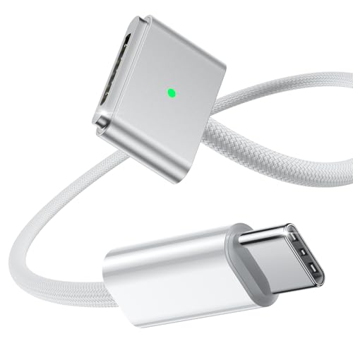 Amavasion USB-C to Magnetic 3 Charging Cable (6.6ft) 140W Fast Charging Replacement for MacBook Air & Pro Secure Magnetic Connect Braided Cable White