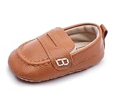 Moceen Baby Boys Girls Loafers Soft-Sole Leather Moccasins for Dress Casual First Walker Crib Shoes,0-6 Months, Brown, M105