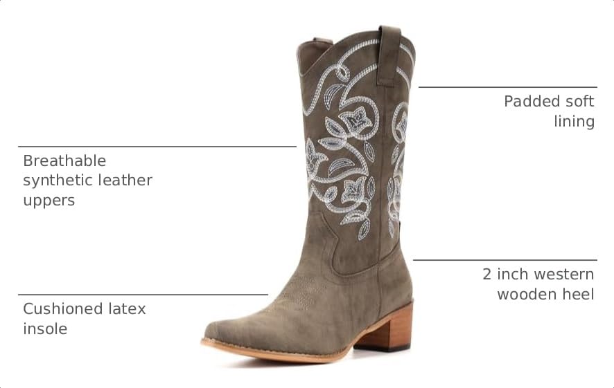 Image of IUV Cowboy Boots For Women Pointy Toe Women's Western Boots Cowgirl Boots Mid Calf Boots