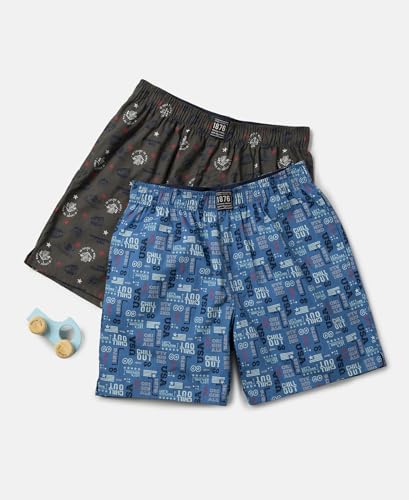 Image of Jockey UB08 Boys Super Combed Mercerized Cotton Woven Fabric Printed Boxer Shorts (Pack of 2, Colors & Prints May Vary)