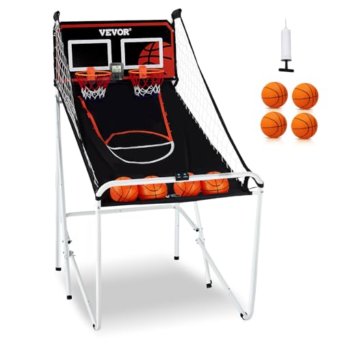 VEVOR Foldable Basketball Arcade Game, 2 Player Indoor Basketball Game, Home Dual Sport with 4 Balls, 8 Game Modes, LCD Electronic Scoreboard, and Inflation Pump, for Kids, Adults