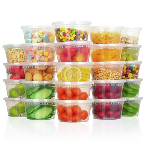 Cozary Envases para Alimentos con tapas, 24 Pieza Contenedores de alimentos Deli (24-12oz), Recipientes de Plástico Alimento Herméticas, Aptos para el Microondas y el Lavavajillas