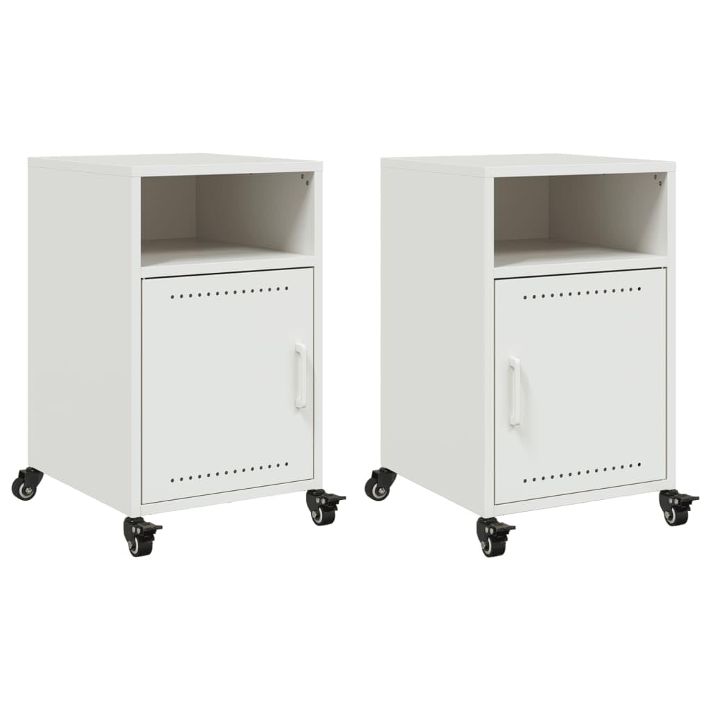 Table de chevet blanche 36x39x59 cm lot de 2 en acier de rangement avec roues