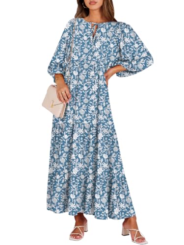 Image of ANRABESS Womens Boho Floral 3 /4 Puff Sleeve Maxi Dress