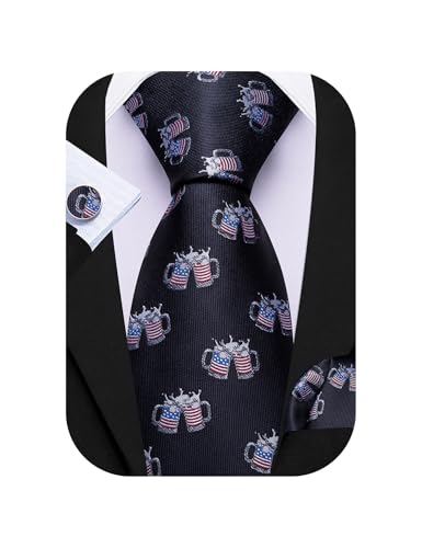 Image of Barry.Wang Fun Animal Ties for Men Designer Handkerchief Cufflink WOVEN Casual Necktie Set Festival
