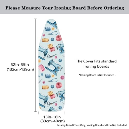 Image of Sewing Machine Art Printed Ironing Board Cover 15X54 inch - Stain-Resistant, Standard Size Iron Board Cover with Hook and Loop Elastic Edge Easy to Install, Heatproof