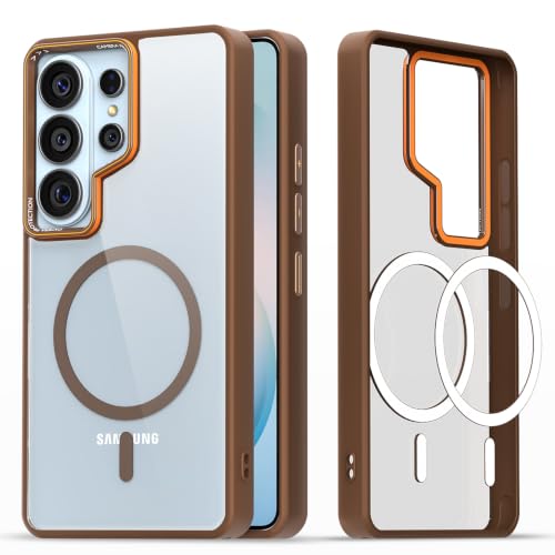 Image of Pikkme Back Cover for Samsung S26 Ultra 5G | Shockproof | Mag-Safe Compatible | Hard Transparent Back | Premium Raised Camera Protection | Bumper Case (Brown Mag-Safe)
