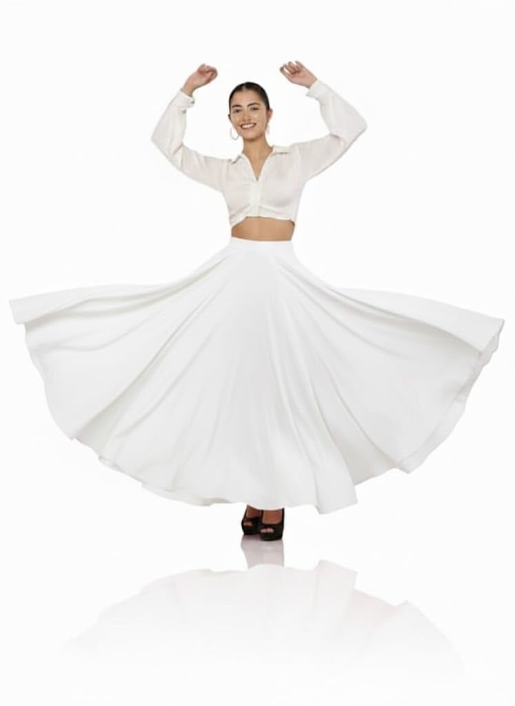 Women's Crepe Blooming Flared Long Skirt for Traditional Occasions with Umbrella Flare-image-7
