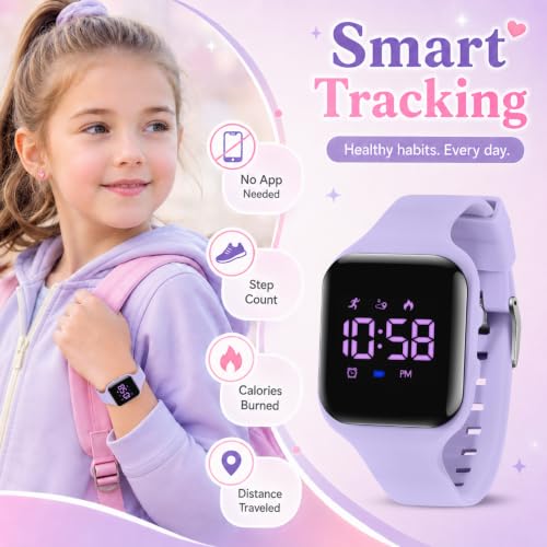 Image of Kids Watches for Girls Boys Digital Sport Watch with Step Counter Pedometer Vibration Alarm Clock, No App Waterproof Fitness Tracker Kids Watch Boys Girls Teens Students Ages 5-16