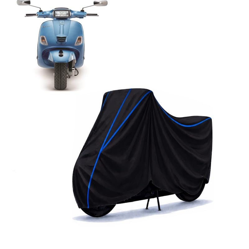 Image of Scooty Cover Water Resistant for SXL BS6 | Universal Scooter & Bike Cover | Heavy Duty UV Protection | Dust, Rain & Scratch Protection | Elastic Fit All Weather Indoor Outdoor | Black with Blue Piping