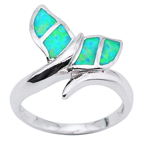 YAZILIND Silver Plated Opal Ring Whale Tail Shape Band Rings Women Anniversary Jewelry