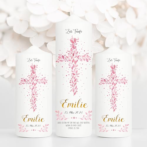 Wandtattoo Loft Taufkerze Mädchen Rosa Kreuz