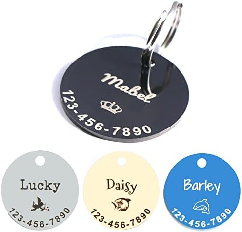 Cat Tags and Dog Tags Engraved for Pets,Personalized Engraved Dog ID Tags,20 Cute Patterns to Choose from for Pet Tags,Stainless Steel Custom Pet Cat Name Tags,Pets Collar Name Accessories (Black)