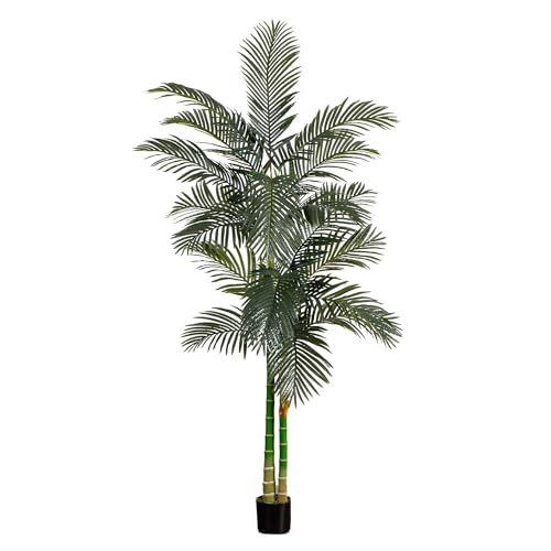 Nearly Natural 8FT Artificial Golden Cane Palm Tree, Fake Palm Tree with Two Realistic Trunks and...