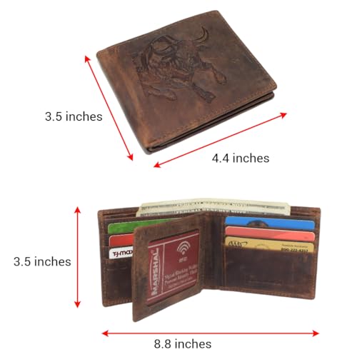 MARSHAL Men's Western Rodeo Wallet – Vintage Leather Bifold with Bull Design, RFID Blocking, and Classic Cowboy Style (Brown)4