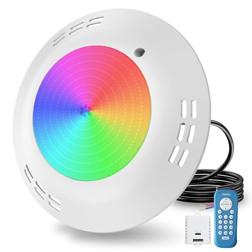 OSREE 35W Projecteur Piscine LED Montage en Surface, Lampe Piscine RGB Multicolore Dimmable 1400lm, Ø275mm, Minuterie 2/4/6H, Étanche IP68 Remplie Résine...
