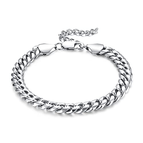 CASSIECA Pulseras para Hombre de Acero Inoxidable Cubano Cadenas para Hombres Mujer 9mm Pulseras de Joyería de Moda 17cm para HipHop Rapper Regalos de Cumpleaños con Caja de Regalo