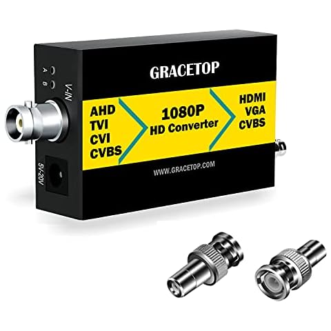 AHD to HDMI Converter, RCA to HDMI Converter 4-in-1 Composite CVBS TVI CVI AHD to HDMI VGA CVBS BNC Converter Support 720P/1080P/3MP/4MP for Monitor HDTV DVRs Cover