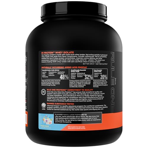 Image of Rule 1 Proteins R1 Protein Whey Isolate - with 25g Protein & 6g BCAA Exclusively from Isolated & Hydrolyzed Sources for Workout Recovery (5 Pounds, Fruity Cereal)