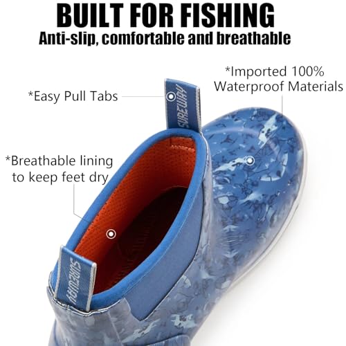 Image of SUREWAY Men's Deck Boots Professional Non-Slip Fishing & Ankle Boating Boot Waterproof Rain Boots, Lightweight Neoprene Rubber Deck Boots