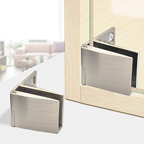 1 coppia/cerniera per porta in vetro senza telaio vetrina per vetrina, cerniera per porta laterale in vetro incorporata, nichel spazzolato