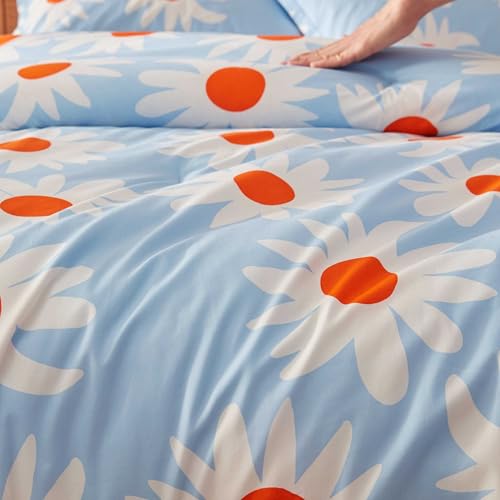 Image of MARIMEKKO - Duvet Cover King Size, Naturally Soft & Smooth Cotton Percale Bedding with a Lightweight Feel - 3 Piece Bed Set with Matching Pillowcases (Rakastaa El Rakasta Blue)