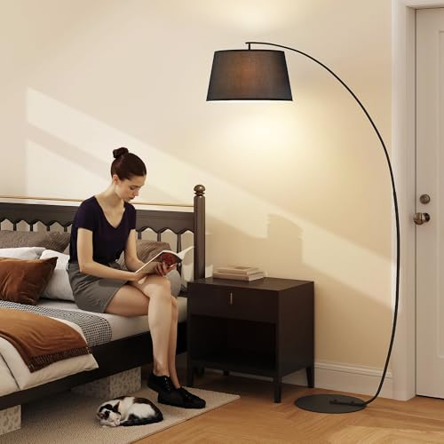 HOMCOM Lampe lampadaire à arc salon courbée - Lampe arceau moderne en métal - Lampadaire sur pied métal lin noir