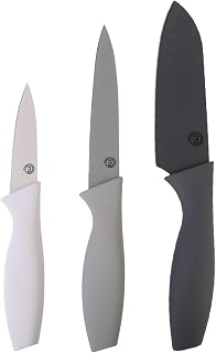 MasterChef Knife Set, 3-Piece Kitchen Knife Set, Chef's Knife, Universal Knife and Paring Knife in Stainless Steel, Non-Stick Coating, Handle with Soft Touch, Grey