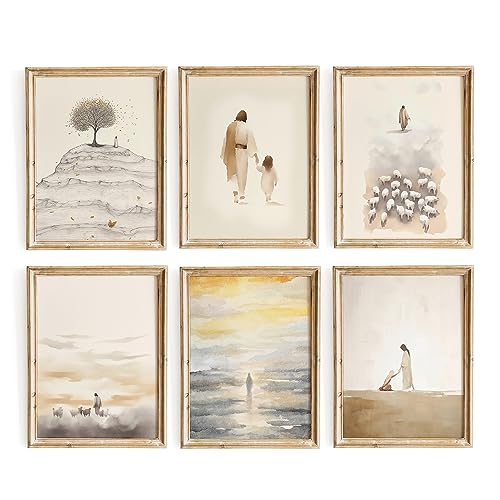 Image of ESSEN Life Christian Wall Art Set of 6, Jesus Wall Decor, Bible Stories Scripture Wall Art, Christian Wall Decor, Christian Home Decor, Christian Gifts for Women (8"x10" UNFRAMED)